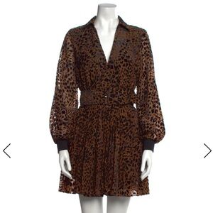 Retrofete Leopard Print Long Sleeve Mini Dress with Belt